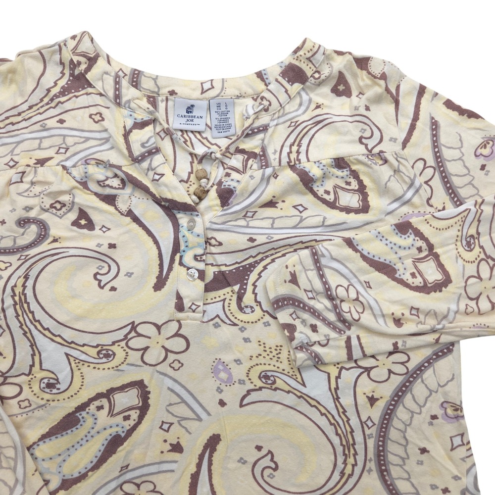 Caribbean Joe Paisley Print Long Sleeve Pullover Blouse Top Womens‎ Large